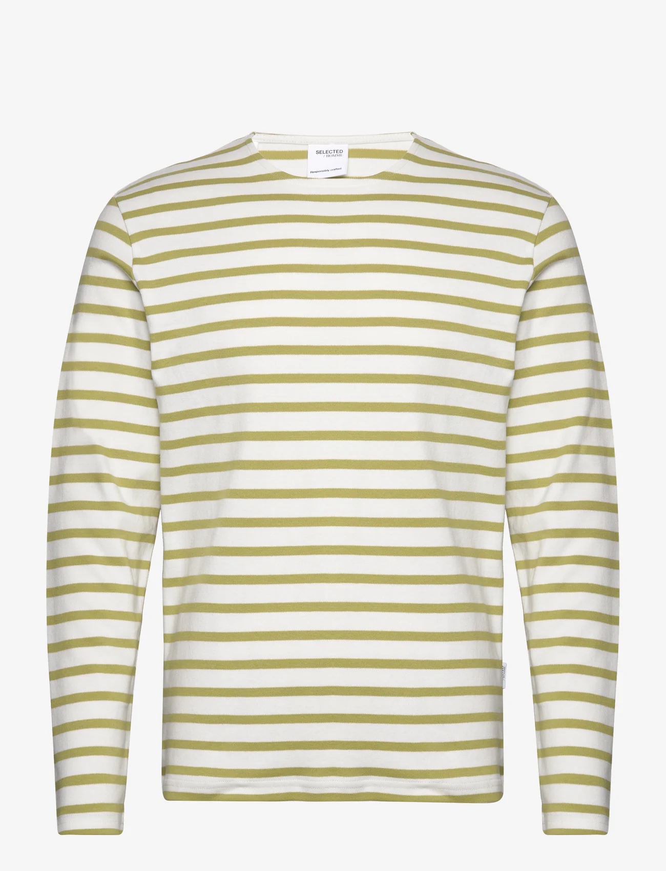 Selected Homme - SLHBRIAC STRIPE LS O-NECK TEE - long-sleeved t-shirts - cloud dancer - 0