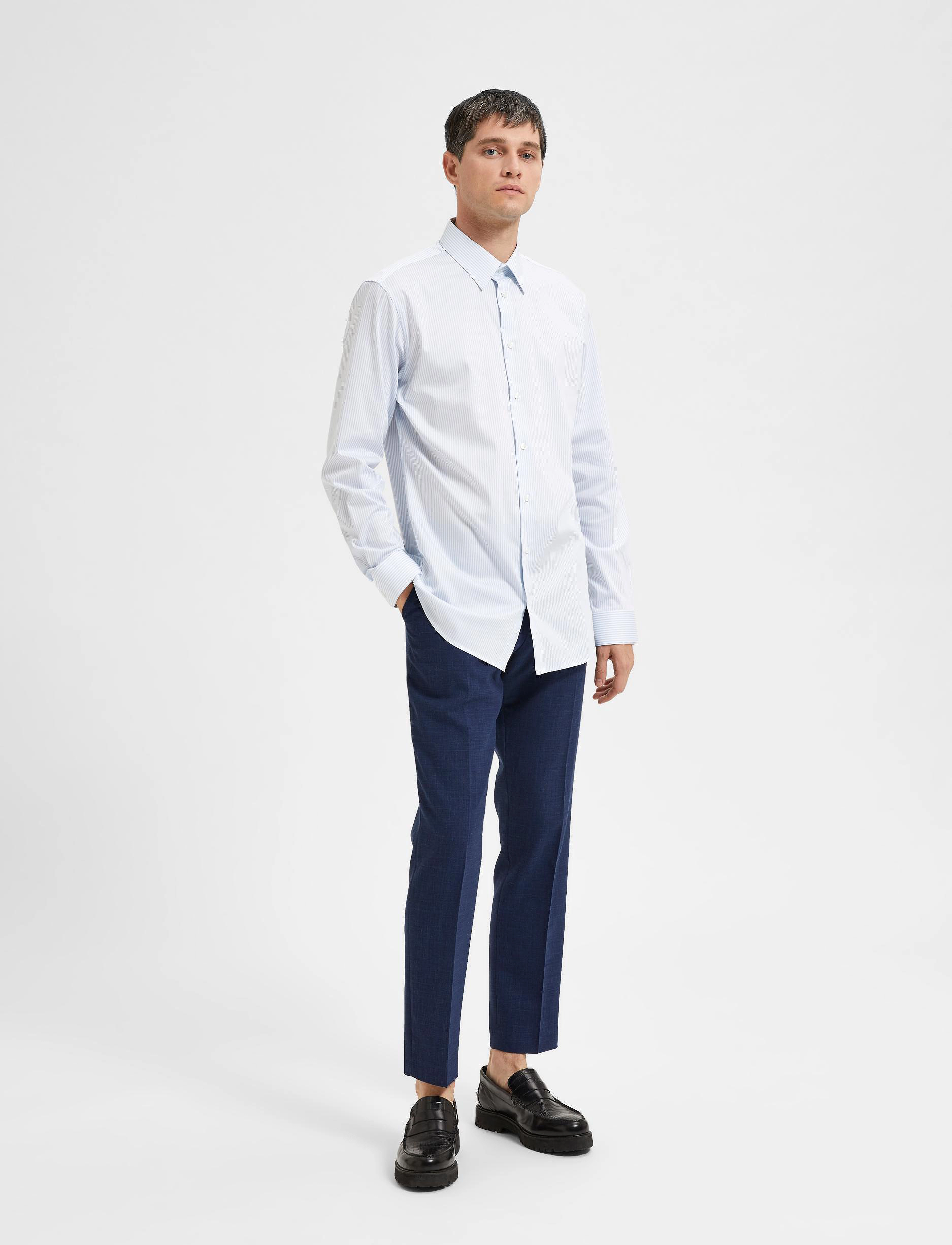 Selected Homme - SLHSLIMNATHAN-STRIPE SHIRT LS NOOS - skyway - 4