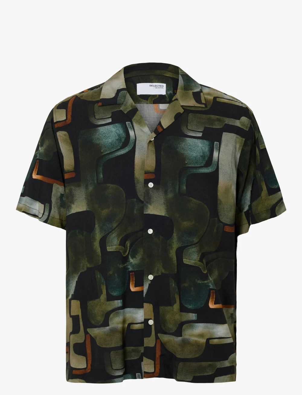 Selected - SLHRELAXVERO SHIRT SS AOP B - kortärmade skjortor - black - 1