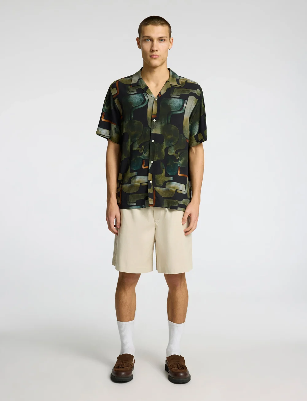 Selected - SLHRELAXVERO SHIRT SS AOP B - kortärmade skjortor - black - 0