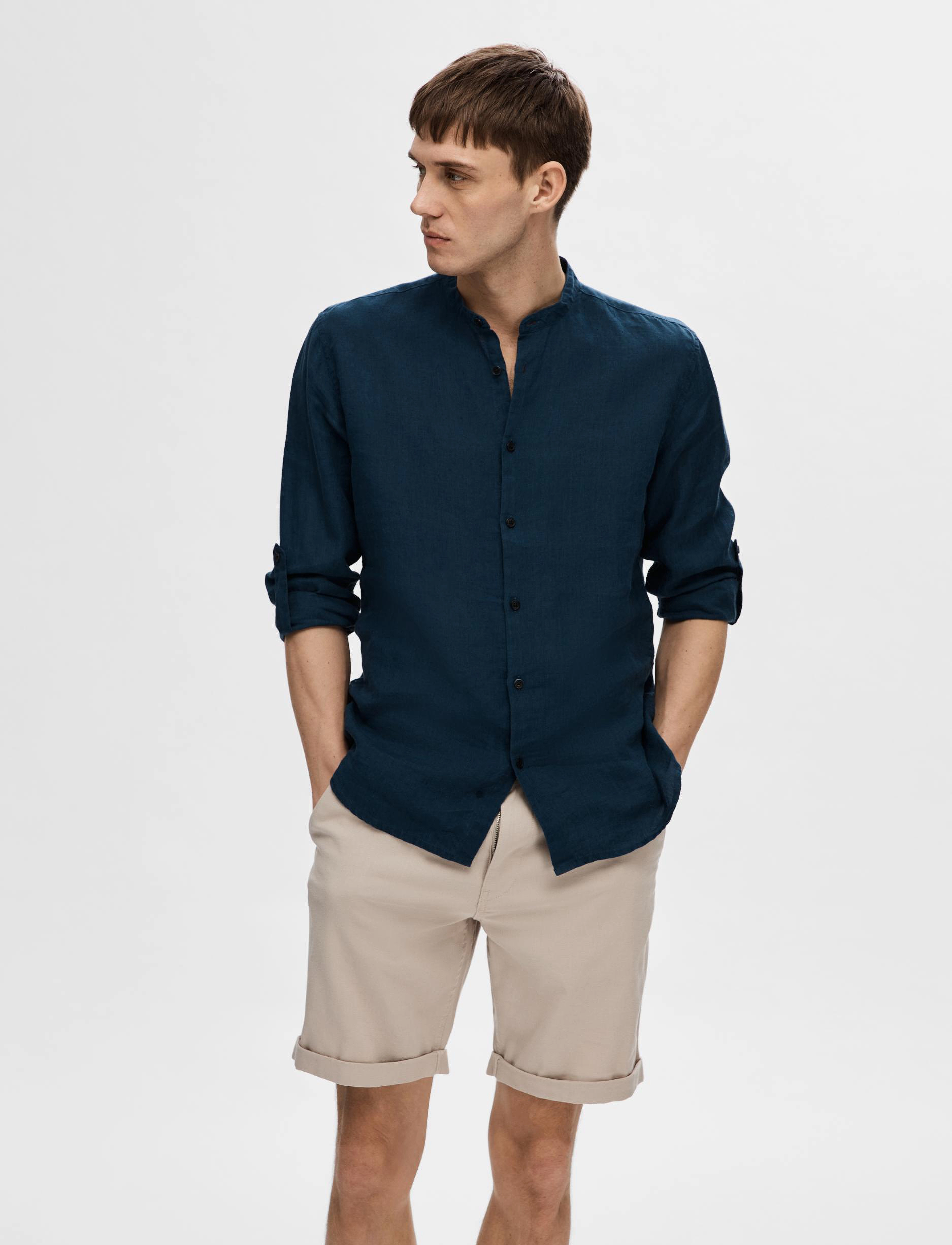 SLHREGKYLIAN-LINEN SHIRT LS BAND - SKY CAPTAIN