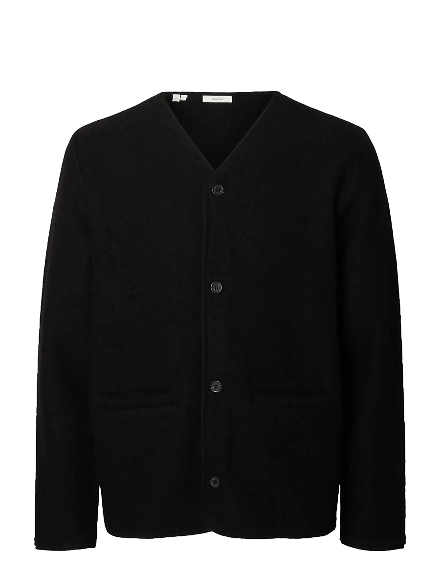 Selected - SLMJIN BOILED WOOL CARDIGAN - cardigans - black - 1
