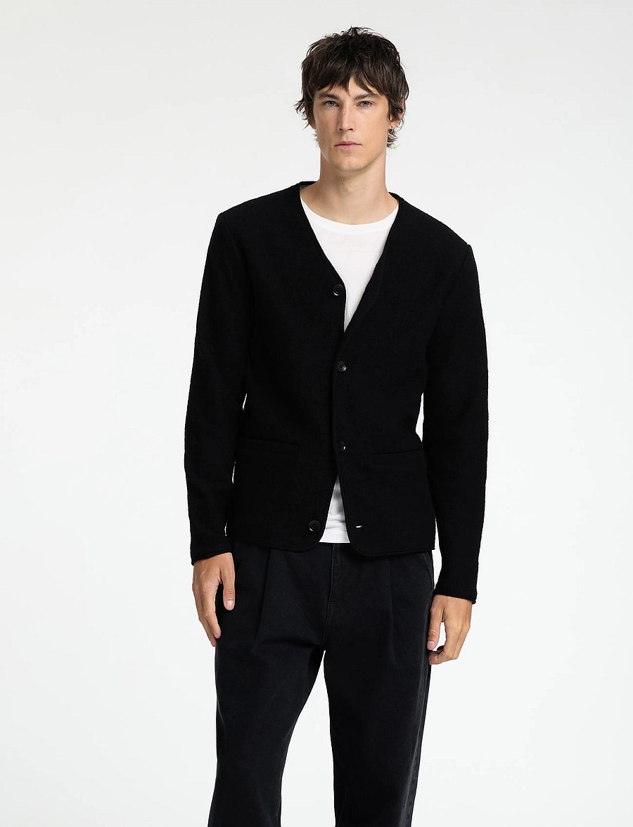 Selected - SLMJIN BOILED WOOL CARDIGAN - cardigans - black - 0