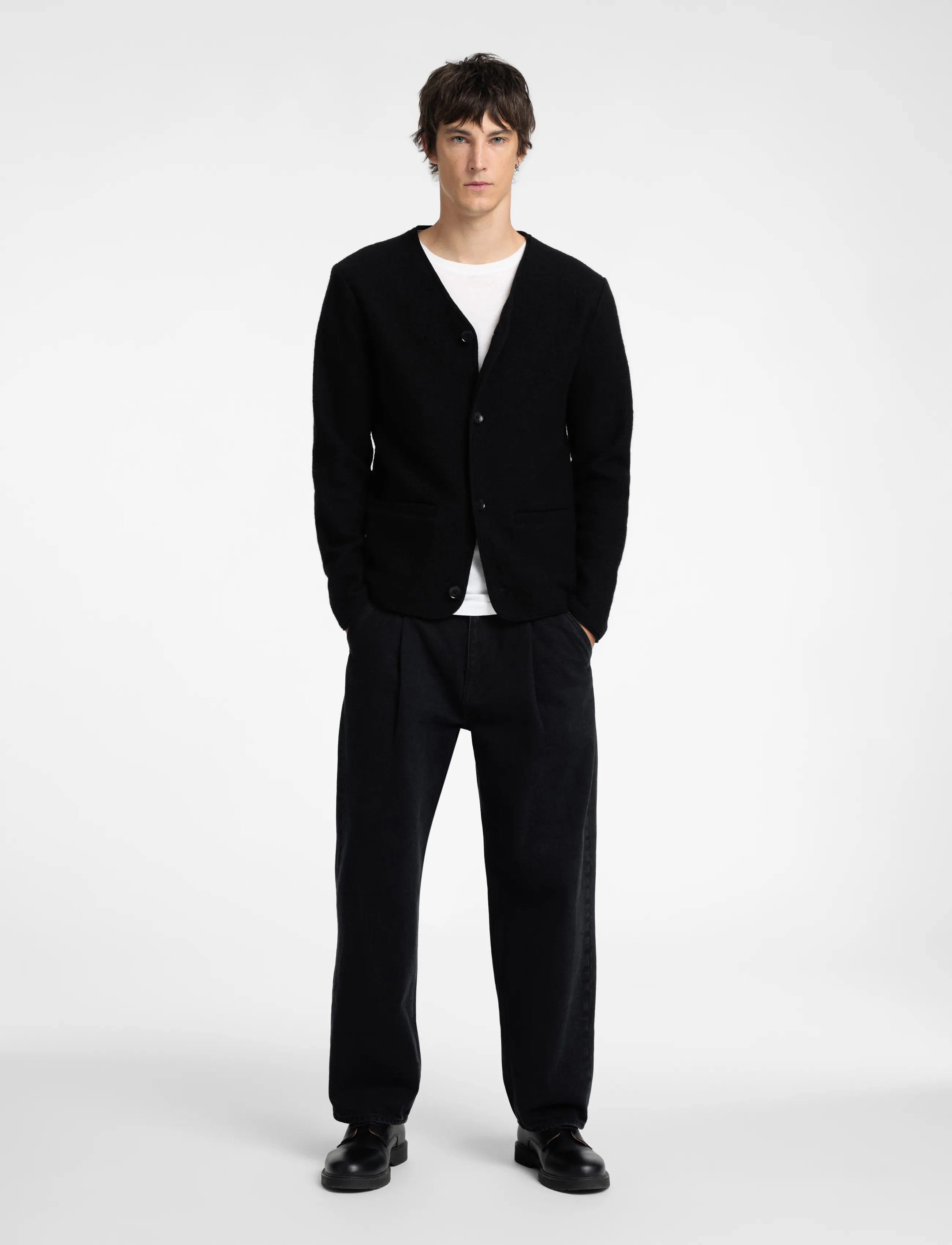 Selected - SLMJIN BOILED WOOL CARDIGAN - cardigans - black - 3
