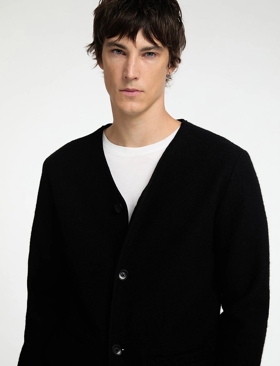 Selected - SLMJIN BOILED WOOL CARDIGAN - cardigans - black - 4