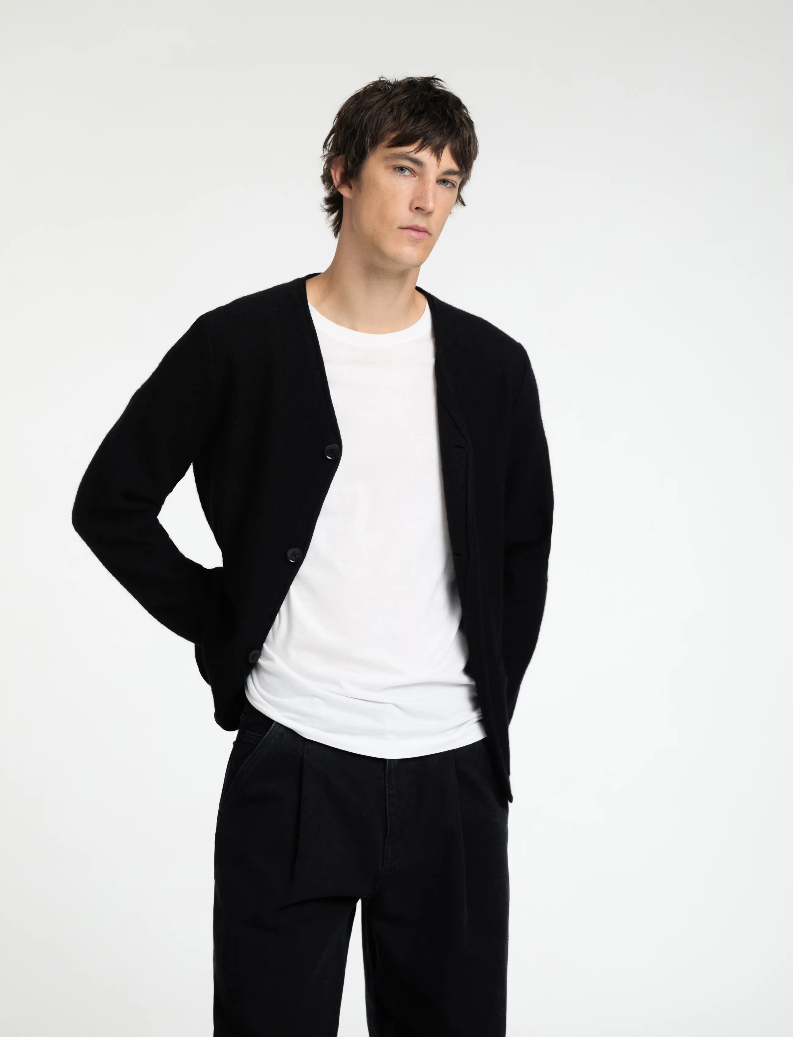 Selected - SLMJIN BOILED WOOL CARDIGAN - cardigans - black - 5