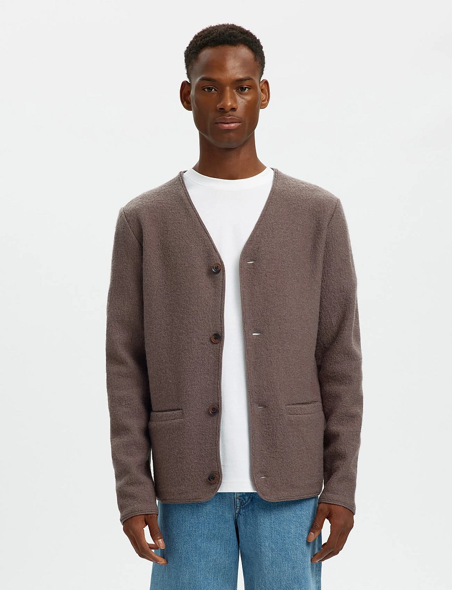Selected - SLMJIN BOILED WOOL CARDIGAN - strickjacken - morel - 0