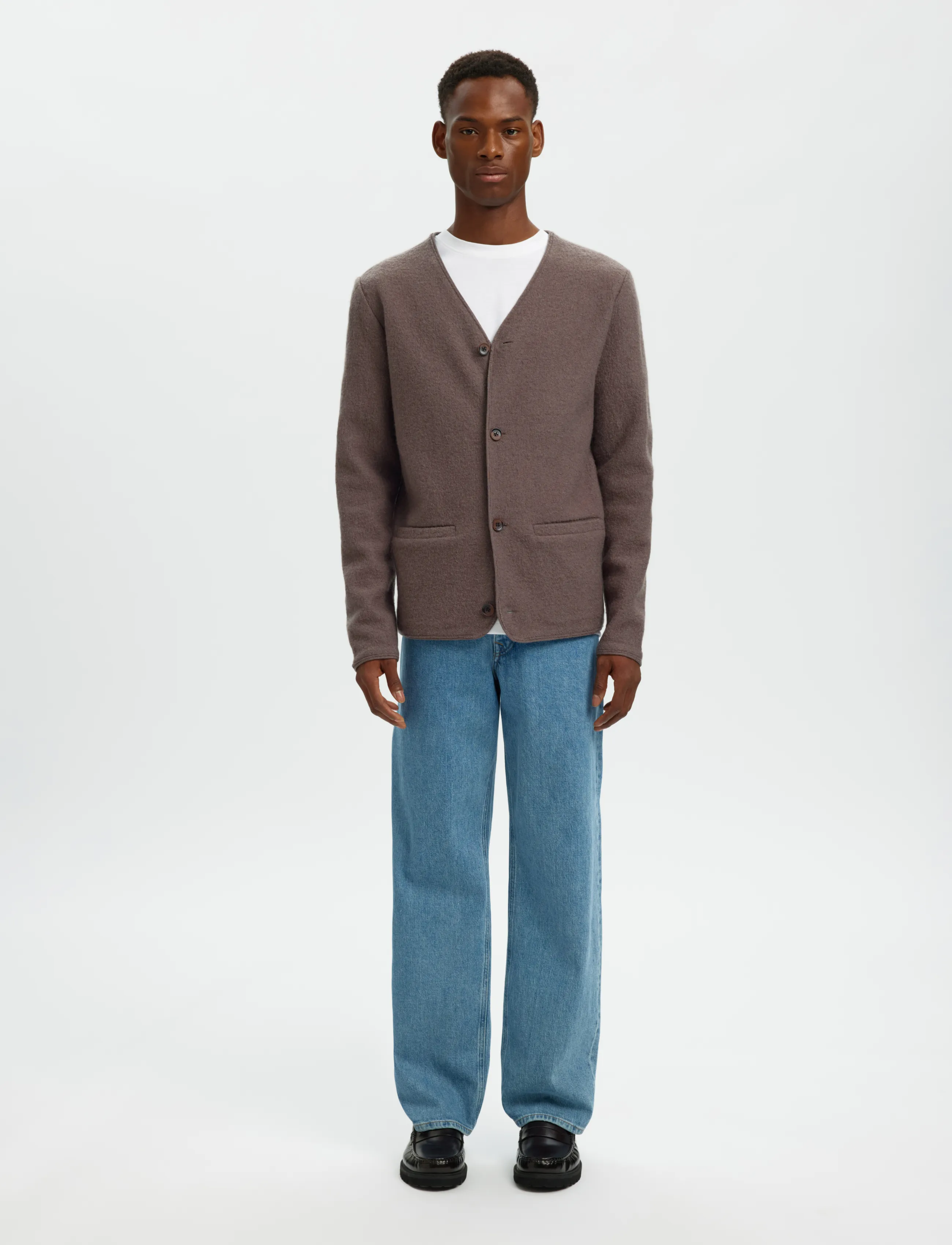 Selected - SLMJIN BOILED WOOL CARDIGAN - koftor - morel - 3