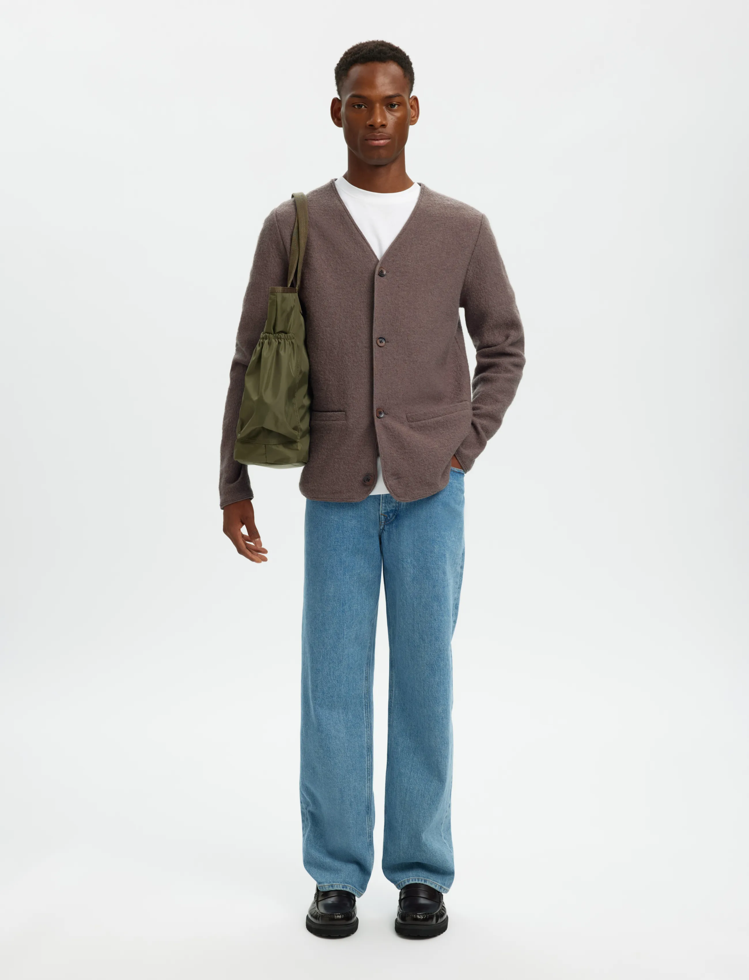 Selected - SLMJIN BOILED WOOL CARDIGAN - koftor - morel - 5