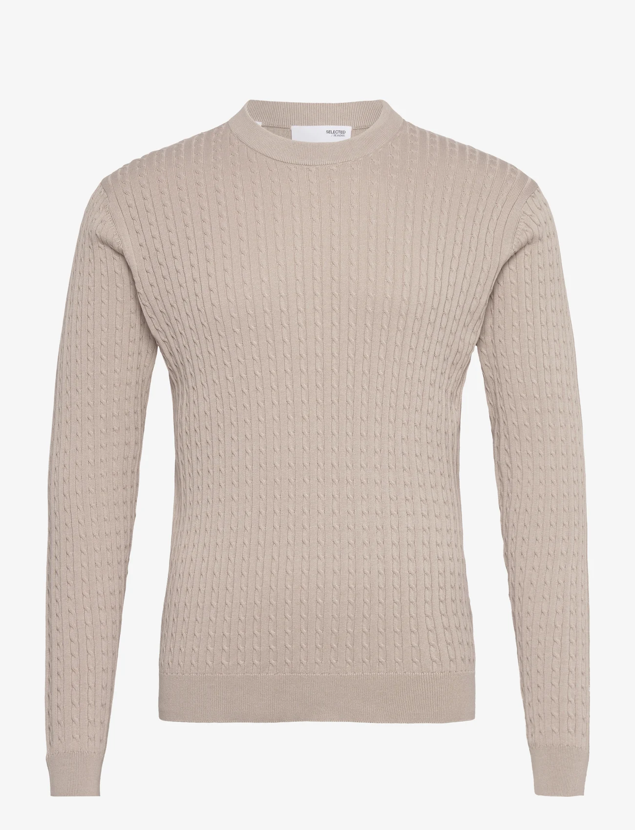 Selected Homme - SLHMADDEN LS KNIT CABLE CREW NECK B - megztiniai su apvalios formos apykakle - fog - 0
