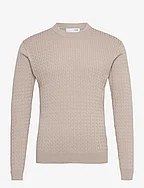 SLHMADDEN LS KNIT CABLE CREW NECK B - FOG
