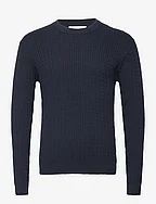 SLHMADDEN LS KNIT CABLE CREW NECK B - SKY CAPTAIN