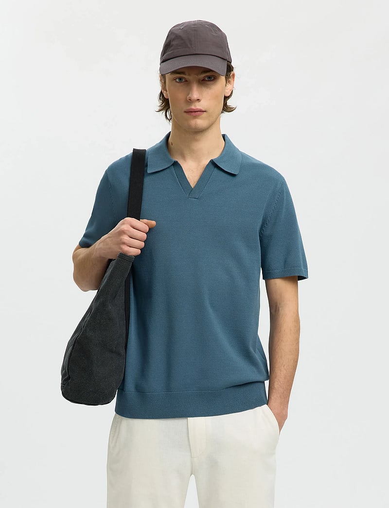Selected - SLHTELLER SS KNIT POLO NOOS - gestrickte polohemden - blue mirage - 0
