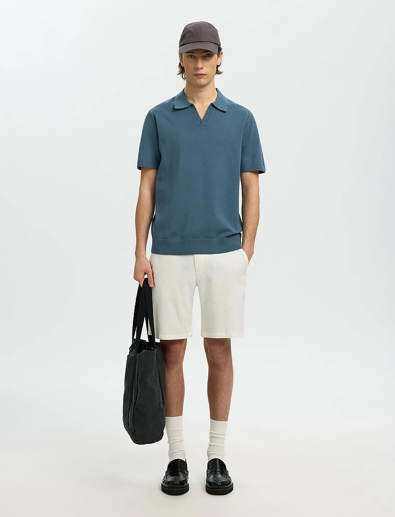 Selected - SLHTELLER SS KNIT POLO NOOS - gestrickte polohemden - blue mirage - 3