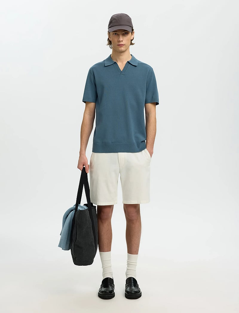 Selected - SLHTELLER SS KNIT POLO NOOS - gestrickte polohemden - blue mirage - 5