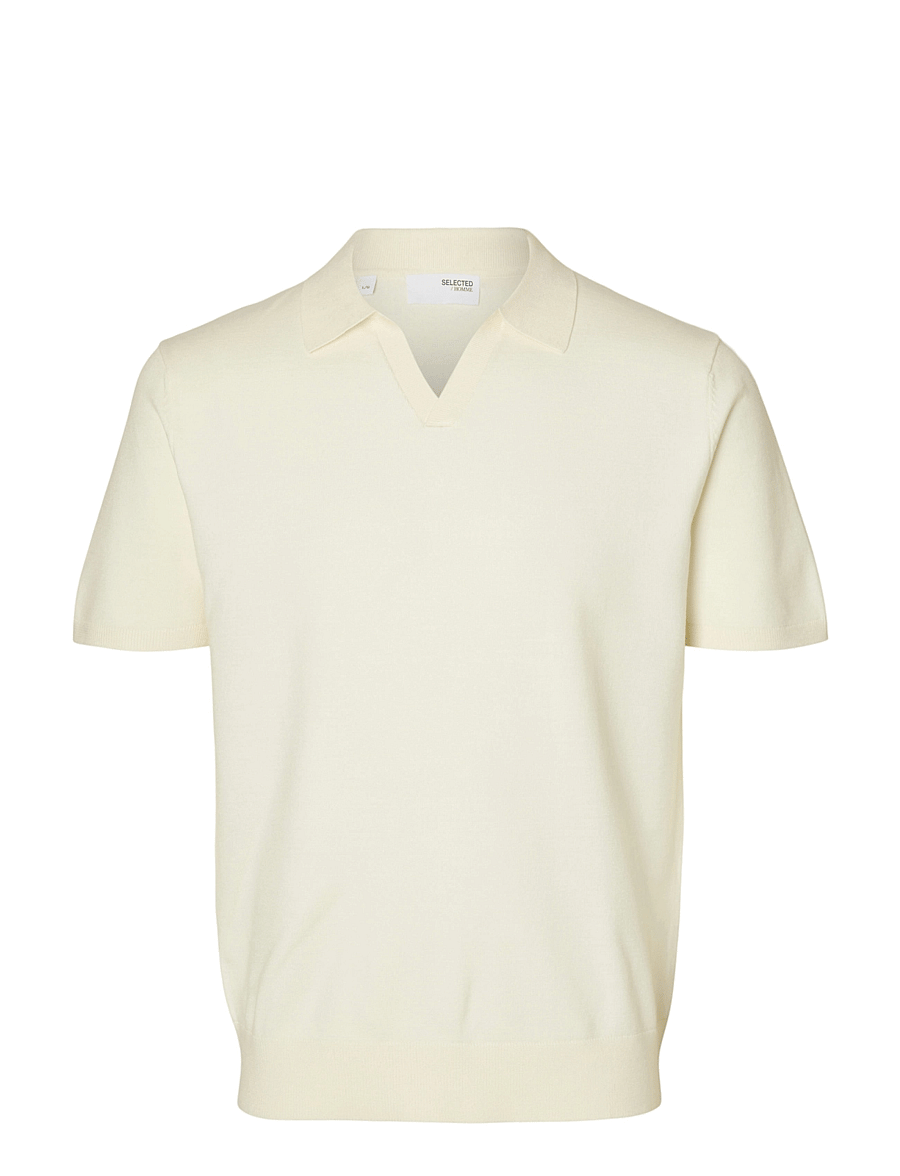Selected - SLHTELLER SS KNIT POLO NOOS - polostrik - egret - 1