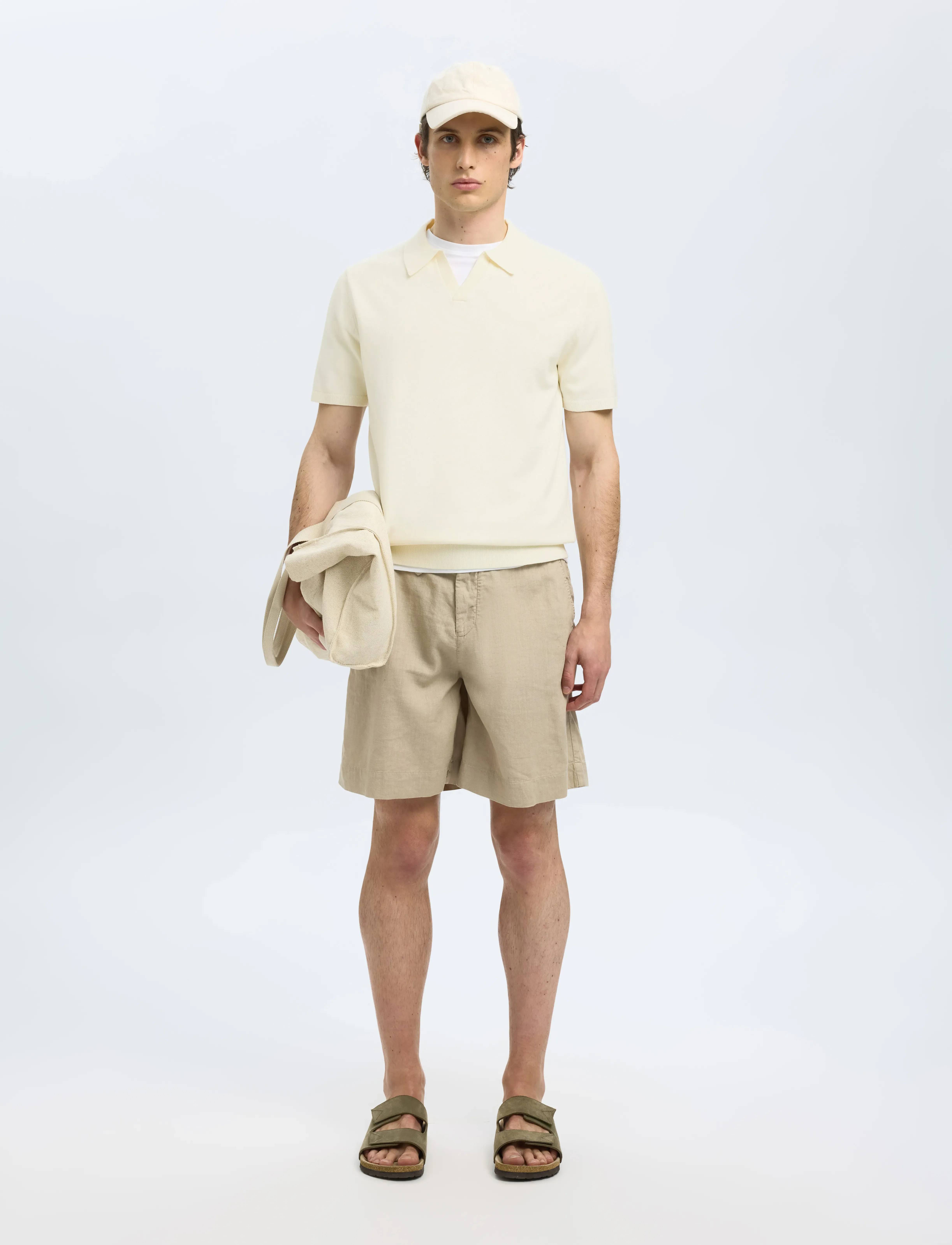 Selected - SLHTELLER SS KNIT POLO NOOS - polostrik - egret - 3