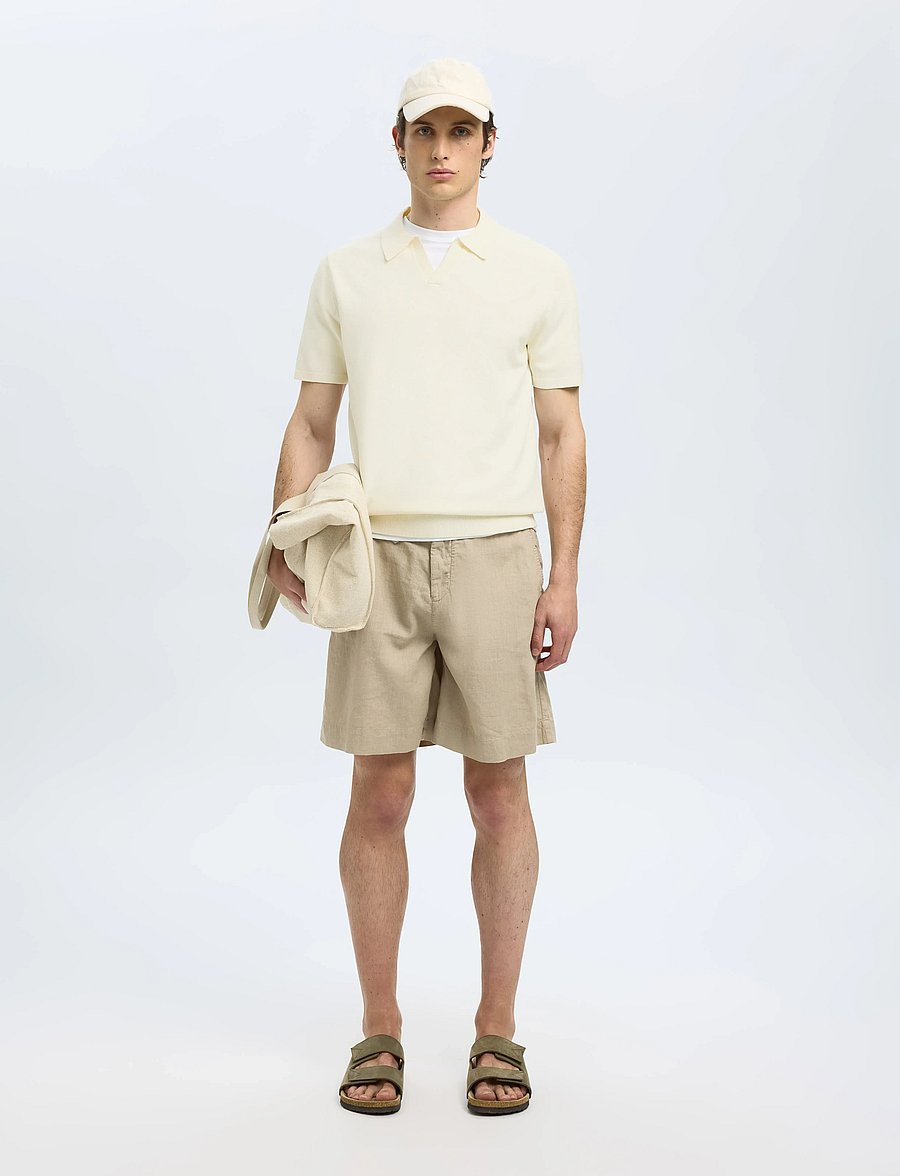 Selected - SLHTELLER SS KNIT POLO NOOS - polostrik - egret - 3