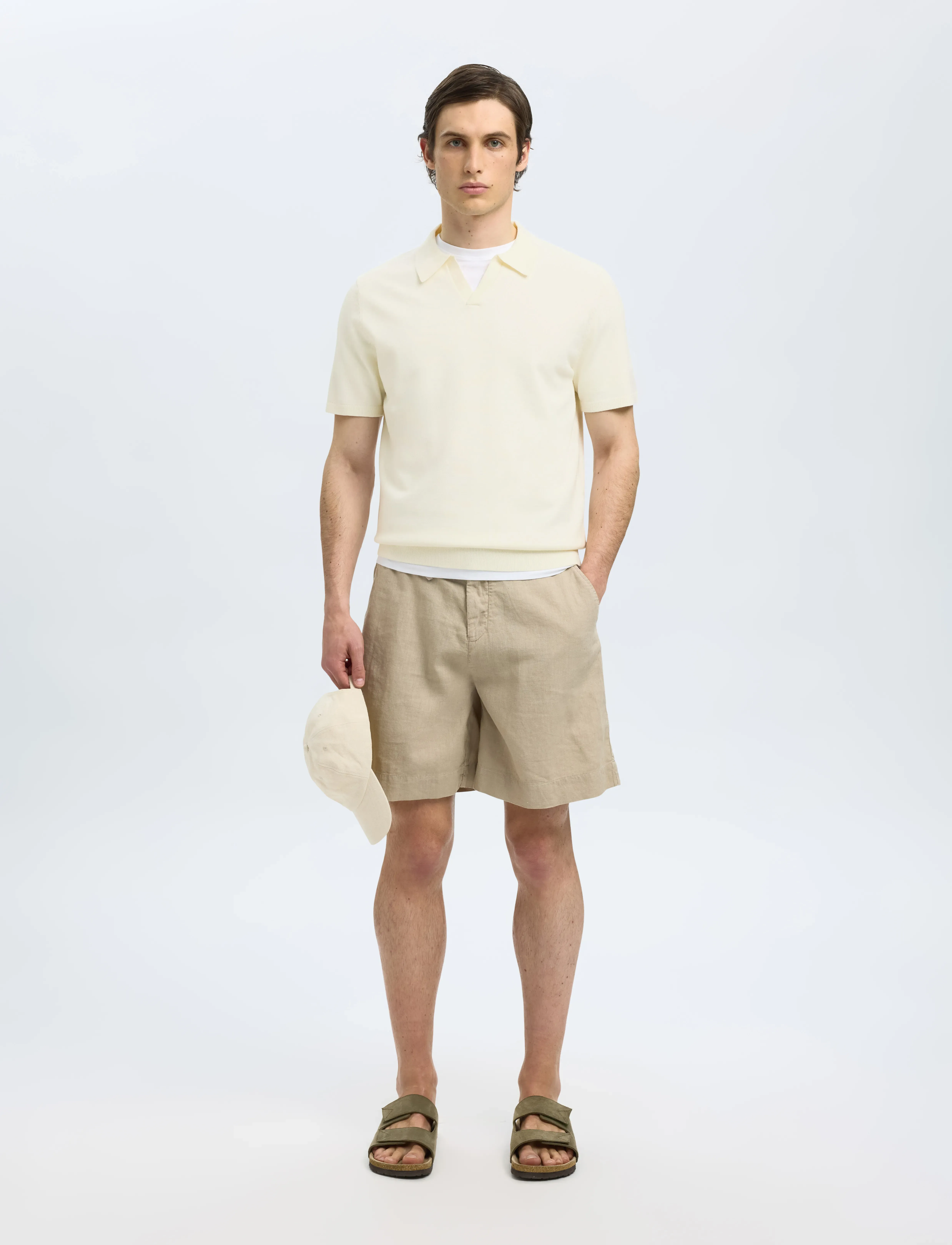 Selected - SLHTELLER SS KNIT POLO NOOS - polostrik - egret - 4