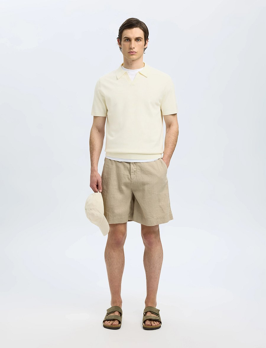 Selected - SLHTELLER SS KNIT POLO NOOS - polostrik - egret - 4