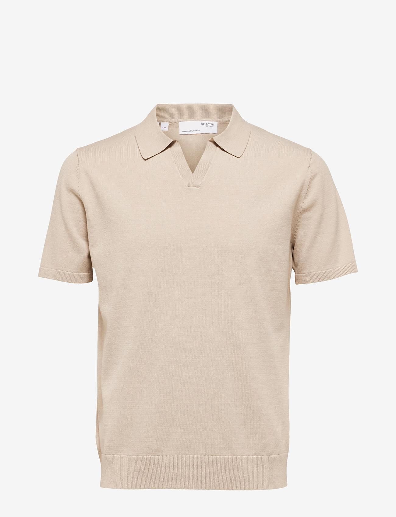 Selected - SLHTELLER SS KNIT POLO NOOS - stickade pikéer - oatmeal - 1