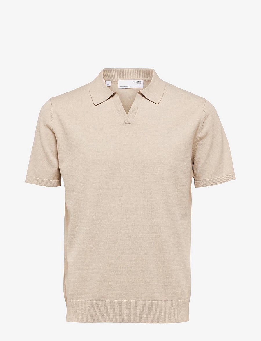Selected - SLHTELLER SS KNIT POLO NOOS - polostrik - oatmeal - 1