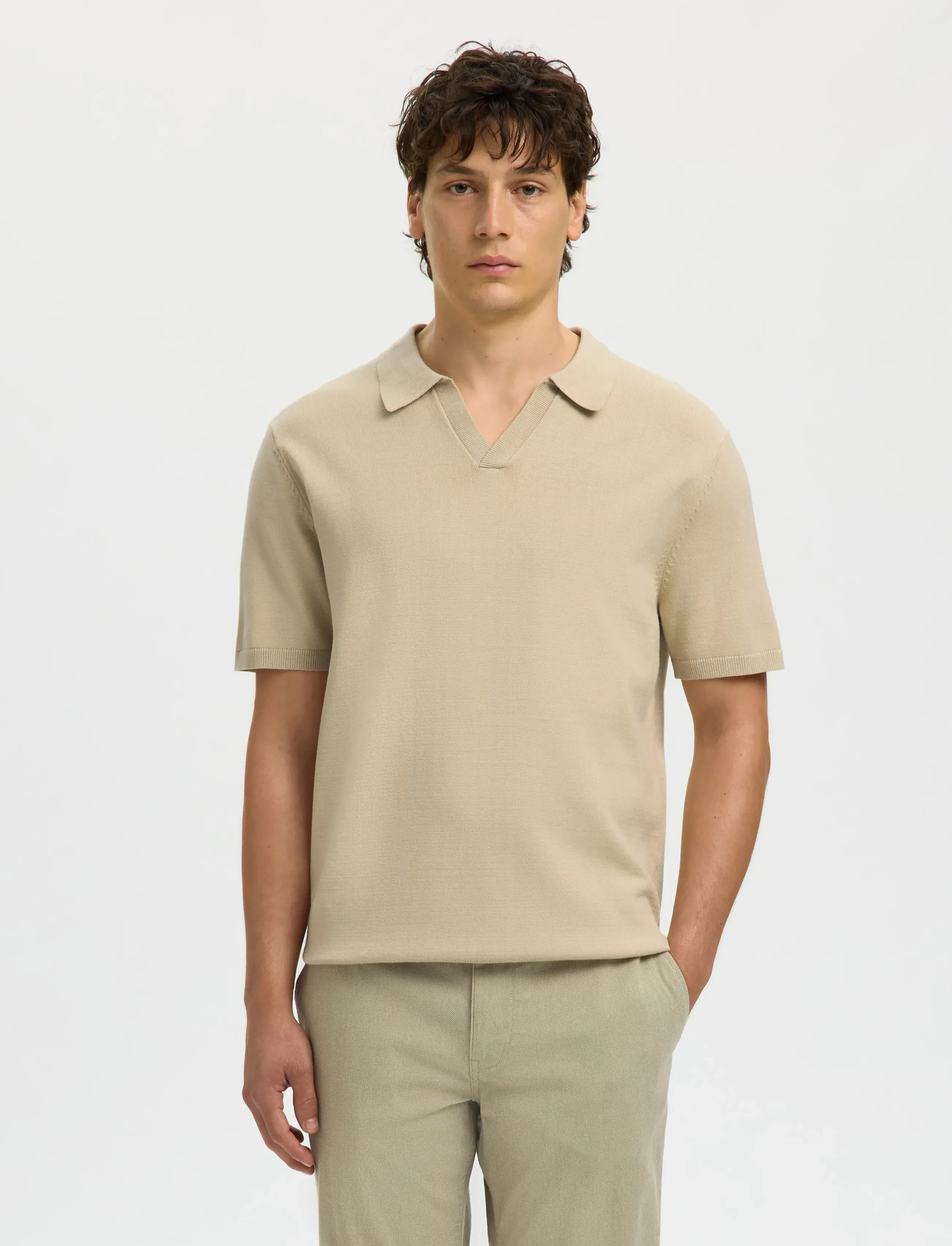 Selected Slhteller Ss Knit Polo Noos, XXL, Knitwear, Grau - Short Sleeve Knitted Polos, Männerswear
