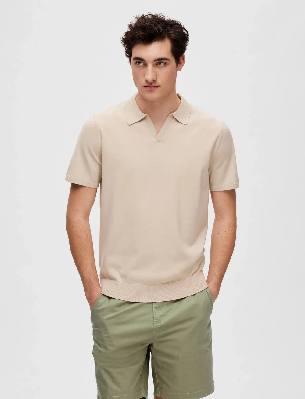 Selected - SLHTELLER SS KNIT POLO NOOS - stickade pikéer - oatmeal - 0