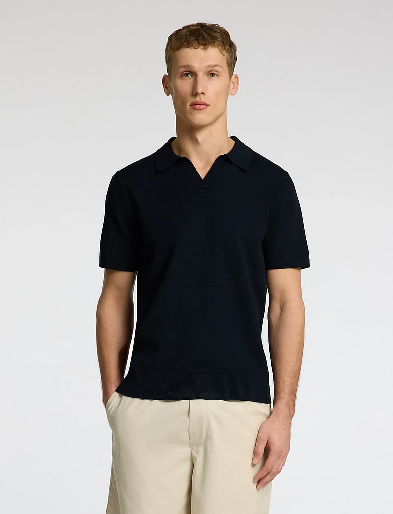 Selected - SLHTELLER SS KNIT POLO NOOS - gestrickte polohemden - sky captain - 0