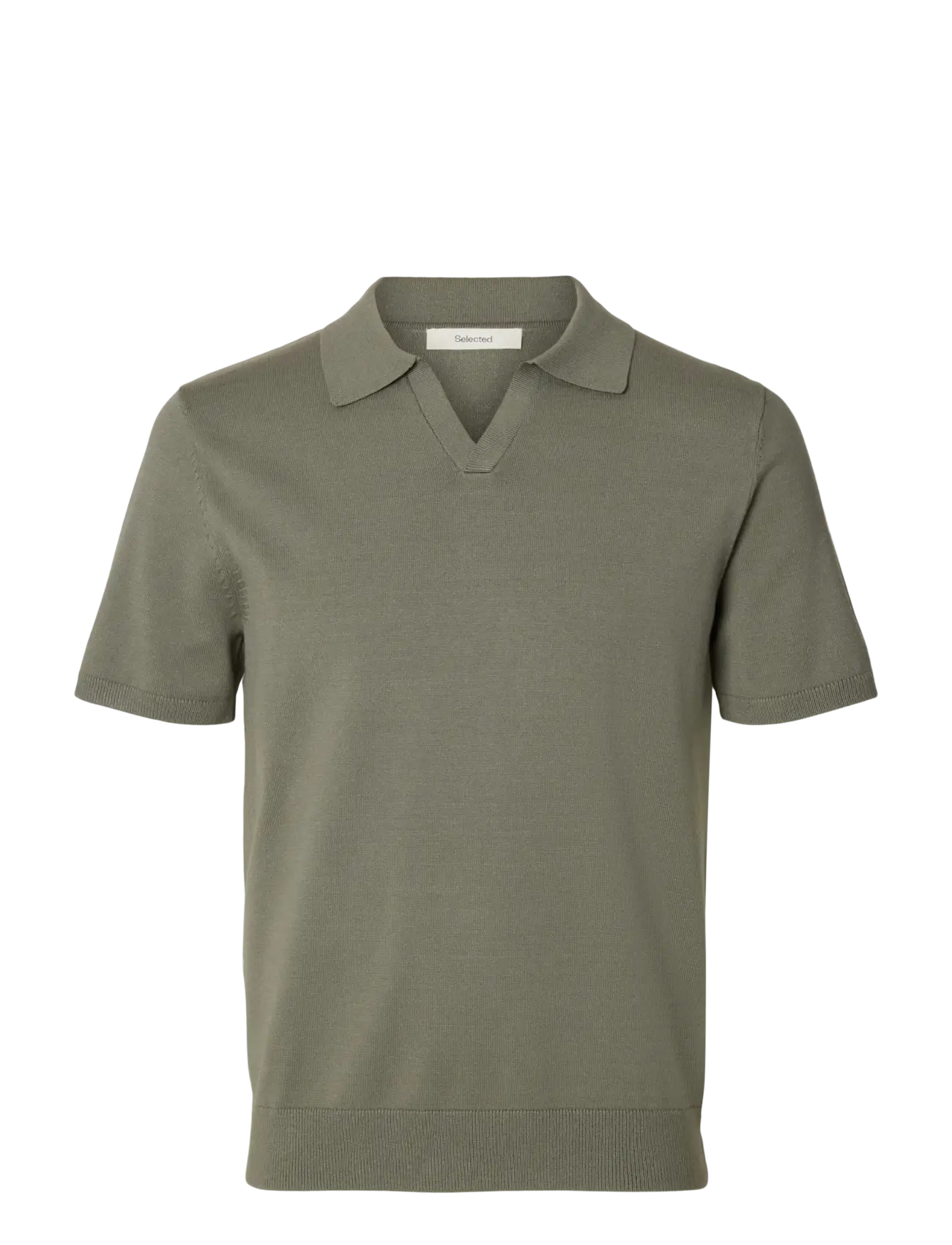 Selected SLHTELLER SS KNIT POLO NOOS - Tøj - VETIVER / khaki/green