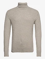 SLHREMY LS KNIT ALL STU ROLL NECK W CAMP - GHOST GRAY
