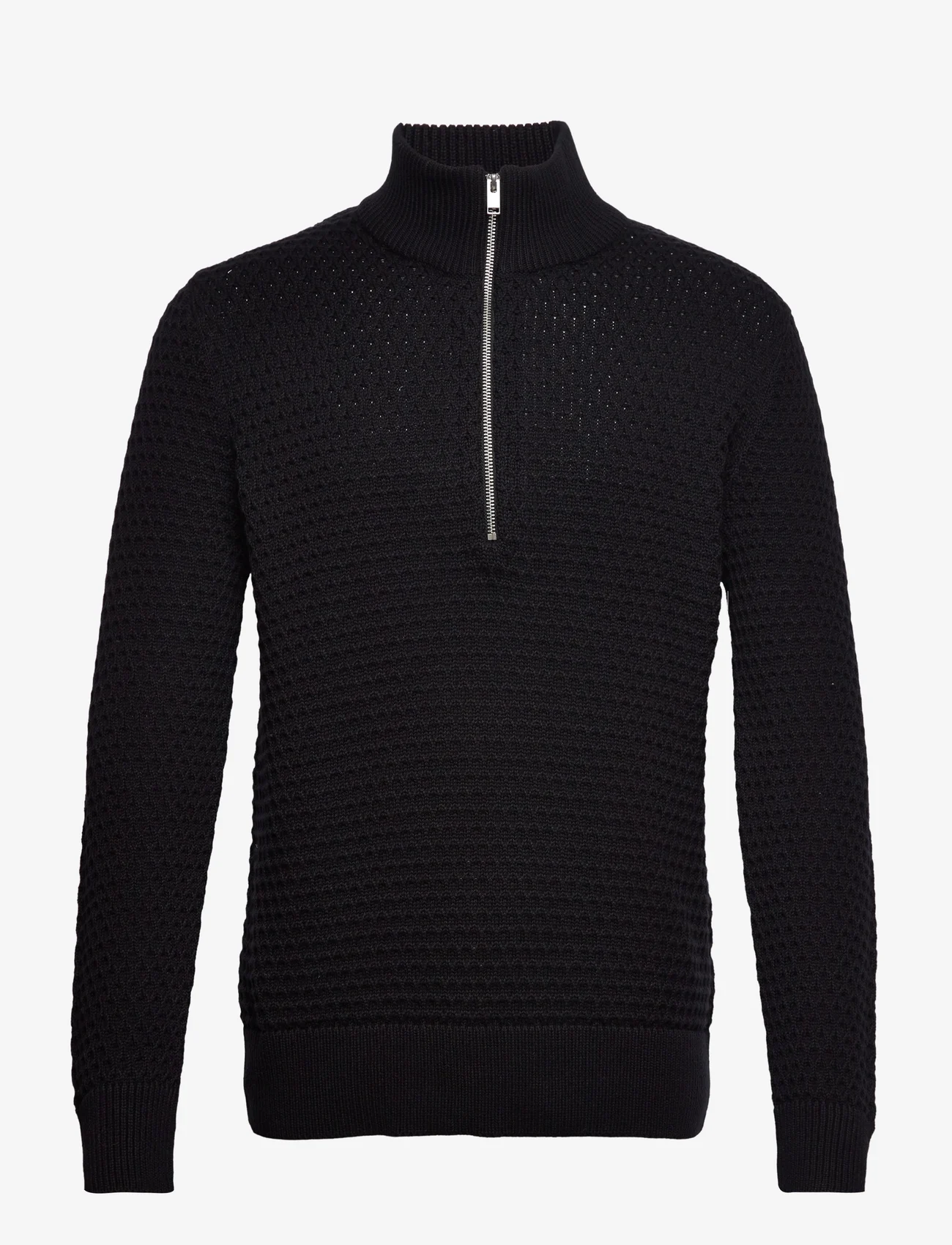 Selected Homme - SLHREMY LS KNIT ALL STU HALF ZIP W CAMP - perusneuleet - black - 0