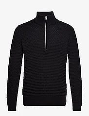 Selected Homme - SLHREMY LS KNIT ALL STU HALF ZIP W CAMP - basic knitwear - black - 0
