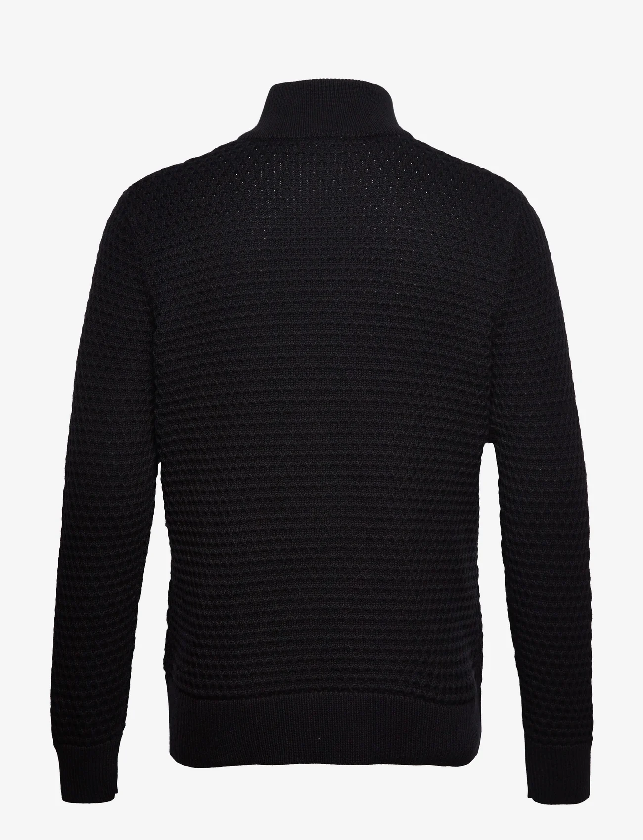 Selected Homme - SLHREMY LS KNIT ALL STU HALF ZIP W CAMP - basic knitwear - black - 1