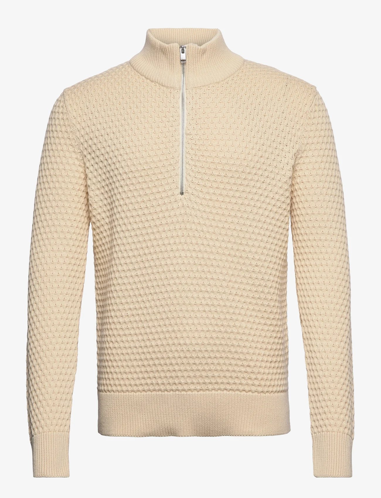 Selected Homme - SLHREMY LS KNIT ALL STU HALF ZIP W CAMP - megzti drabužiai - cloud cream - 0