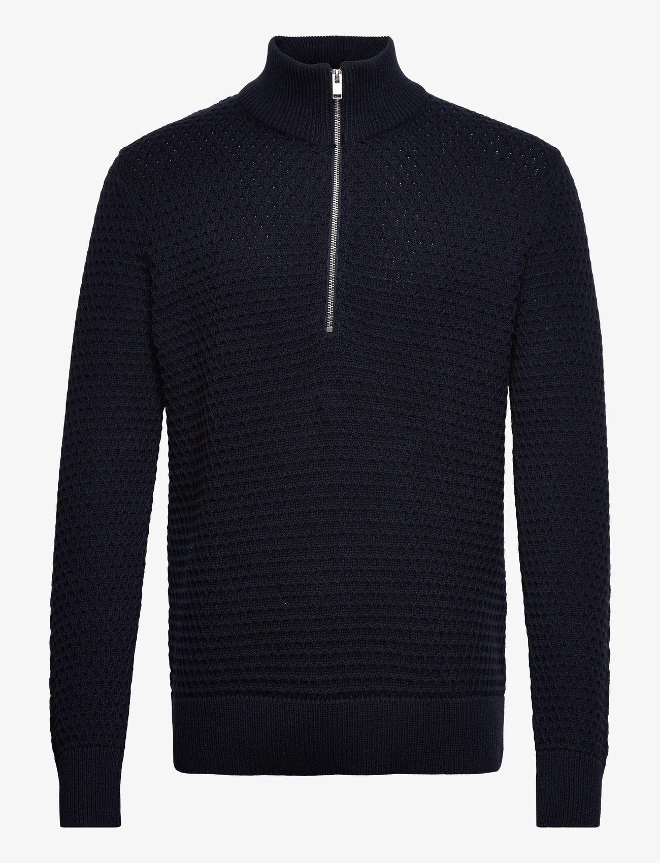 Selected Homme - SLHREMY LS KNIT ALL STU HALF ZIP W CAMP - basic knitwear - dark sapphire - 0