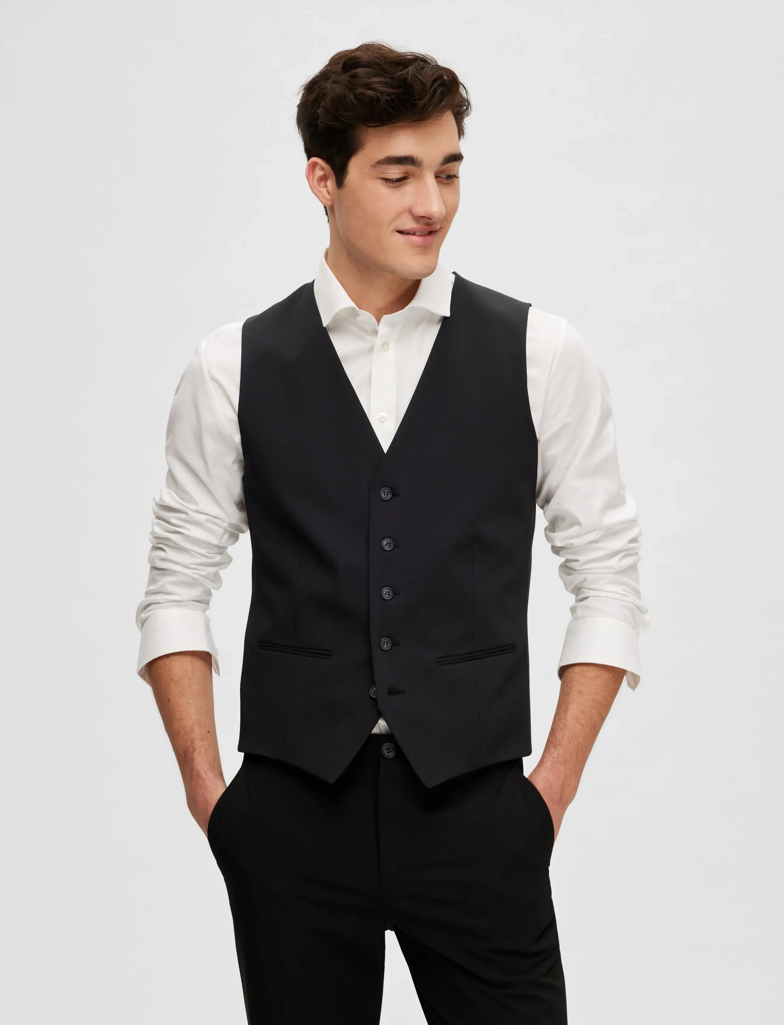 Selected Slhslim-Liam Wct Flex Noos, 42, Black, Suits & Blazere > Waistcoats, Herre