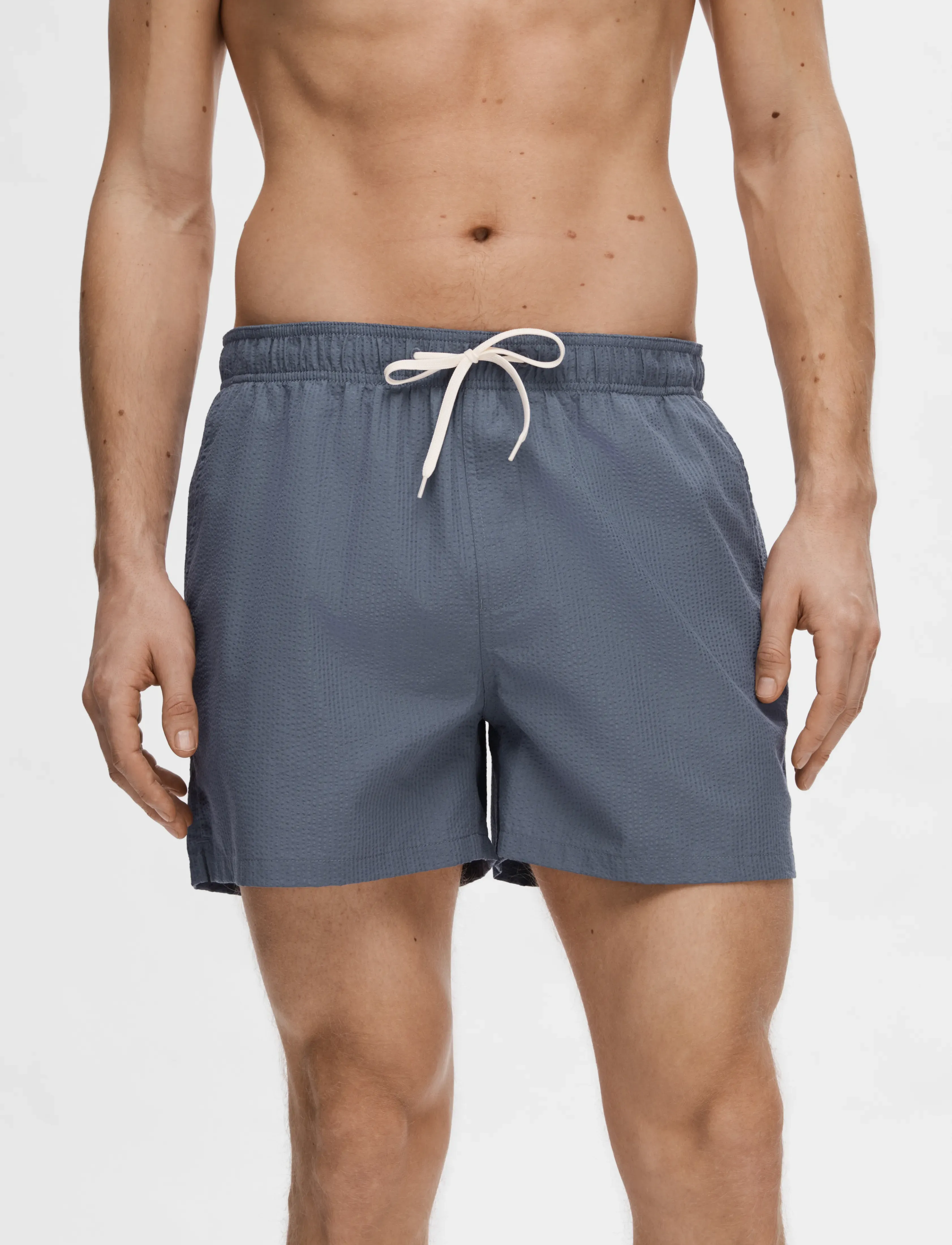 Selected Slhcooper-Seersucker Swimshorts, Mænd, Seersucker Badeshorts, Blå, Str: S