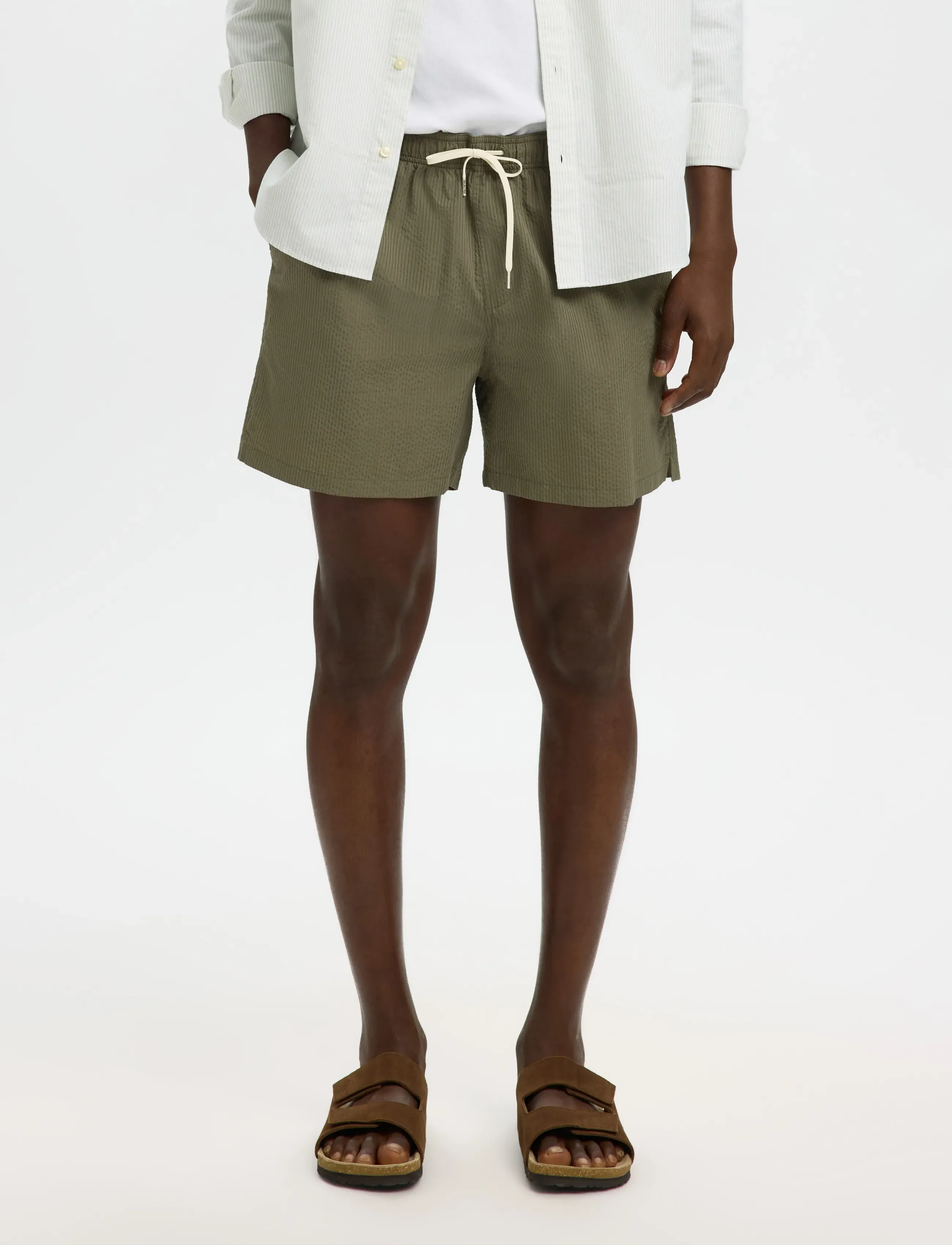 Selected Slhcooper-Seersucker Swimshorts, Mænd, Seersucker Badeshorts, Kakigrøn, Str: XXL