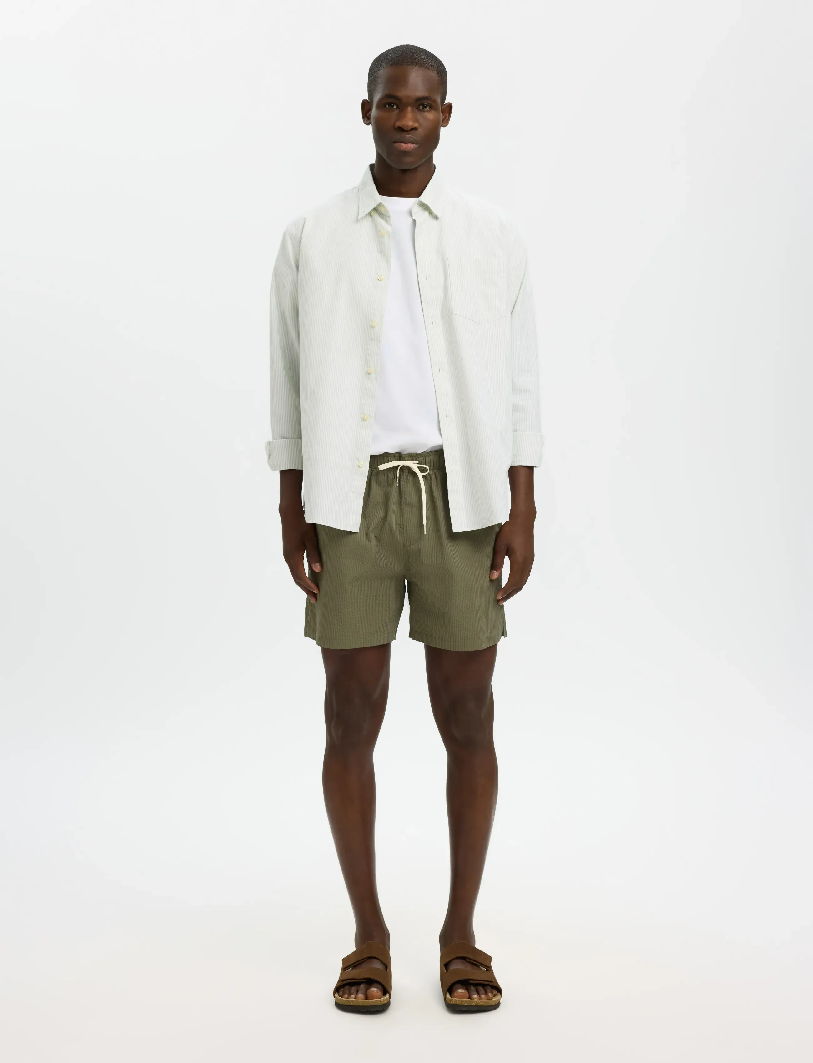 Selected - SLHCOOPER-SEERSUCKER SWIMSHORTS - szorty kąpielowe - deep lichen green - 3
