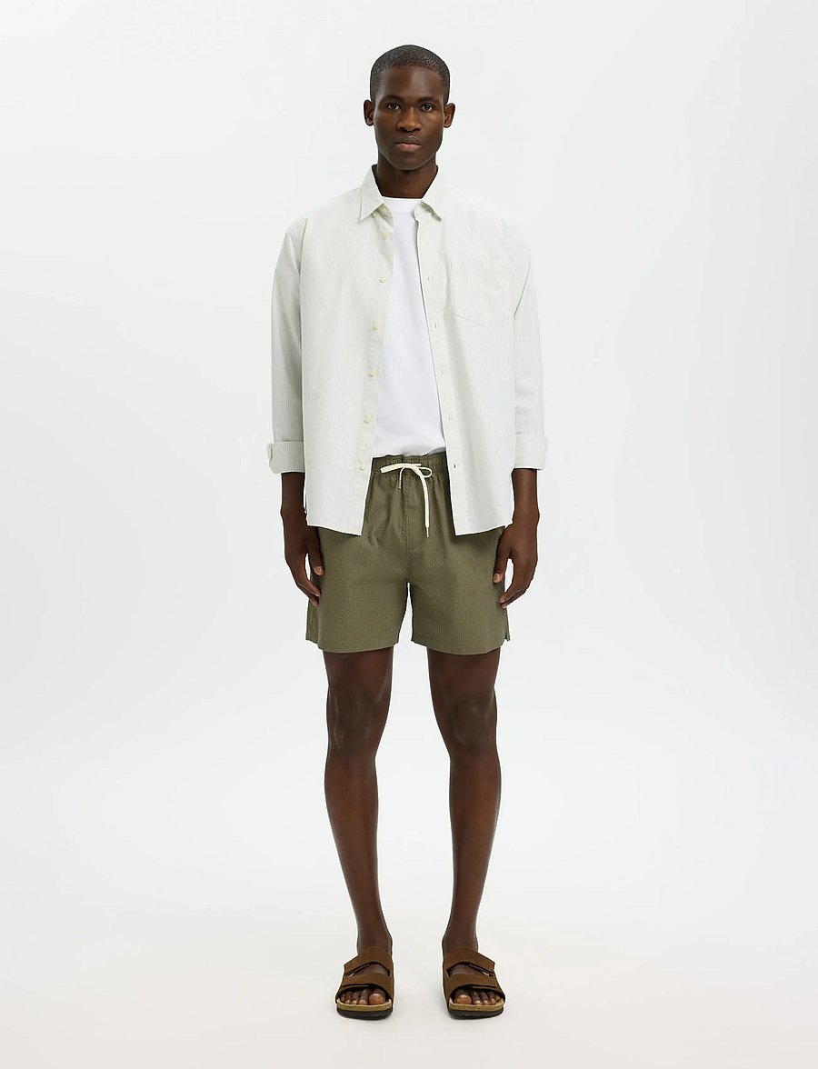Selected - SLHCOOPER-SEERSUCKER SWIMSHORTS - szorty kąpielowe - deep lichen green - 3