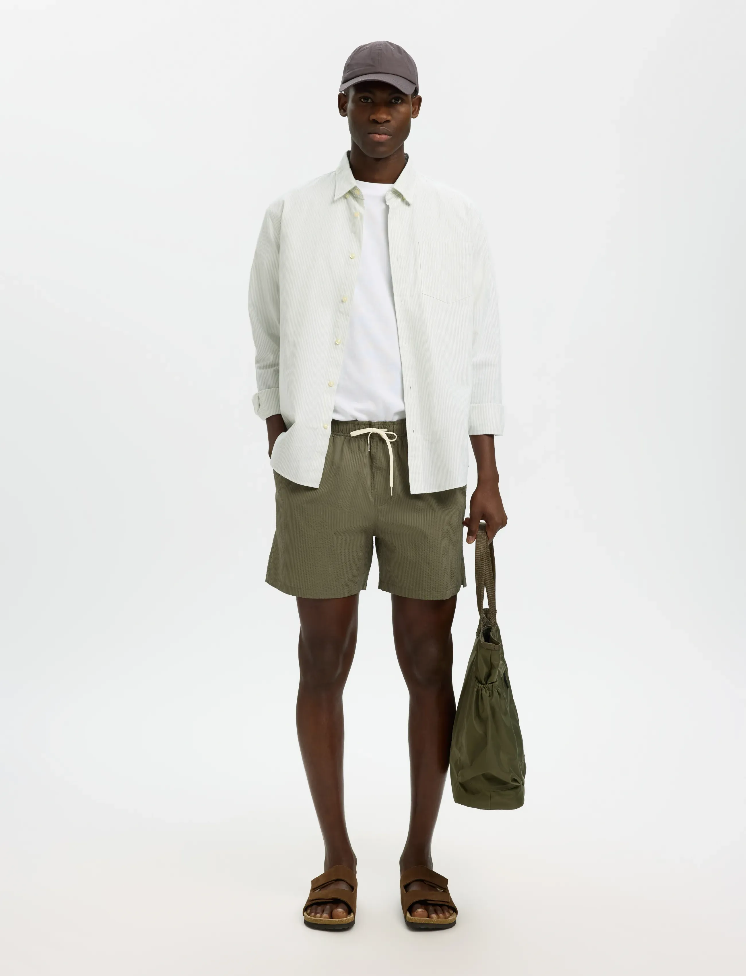 Selected - SLHCOOPER-SEERSUCKER SWIMSHORTS - szorty kąpielowe - deep lichen green - 5