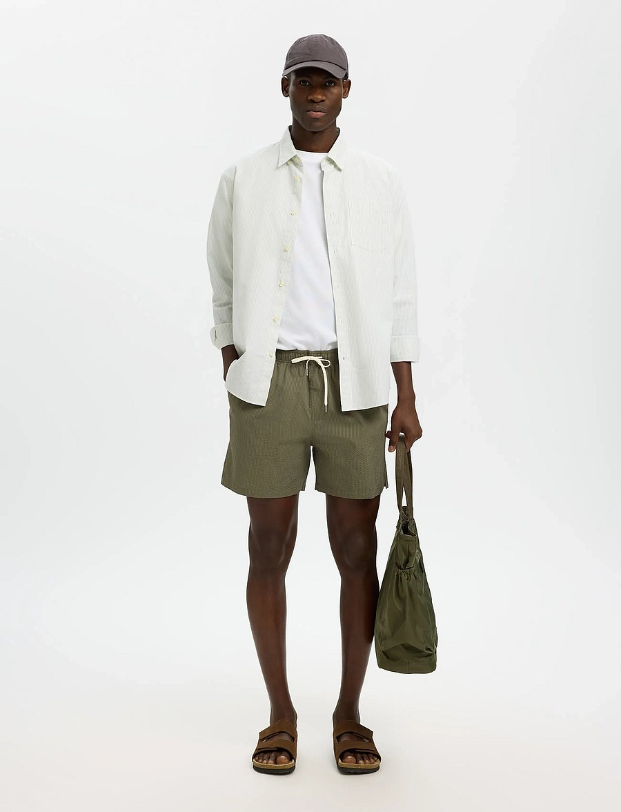 Selected - SLHCOOPER-SEERSUCKER SWIMSHORTS - szorty kąpielowe - deep lichen green - 5