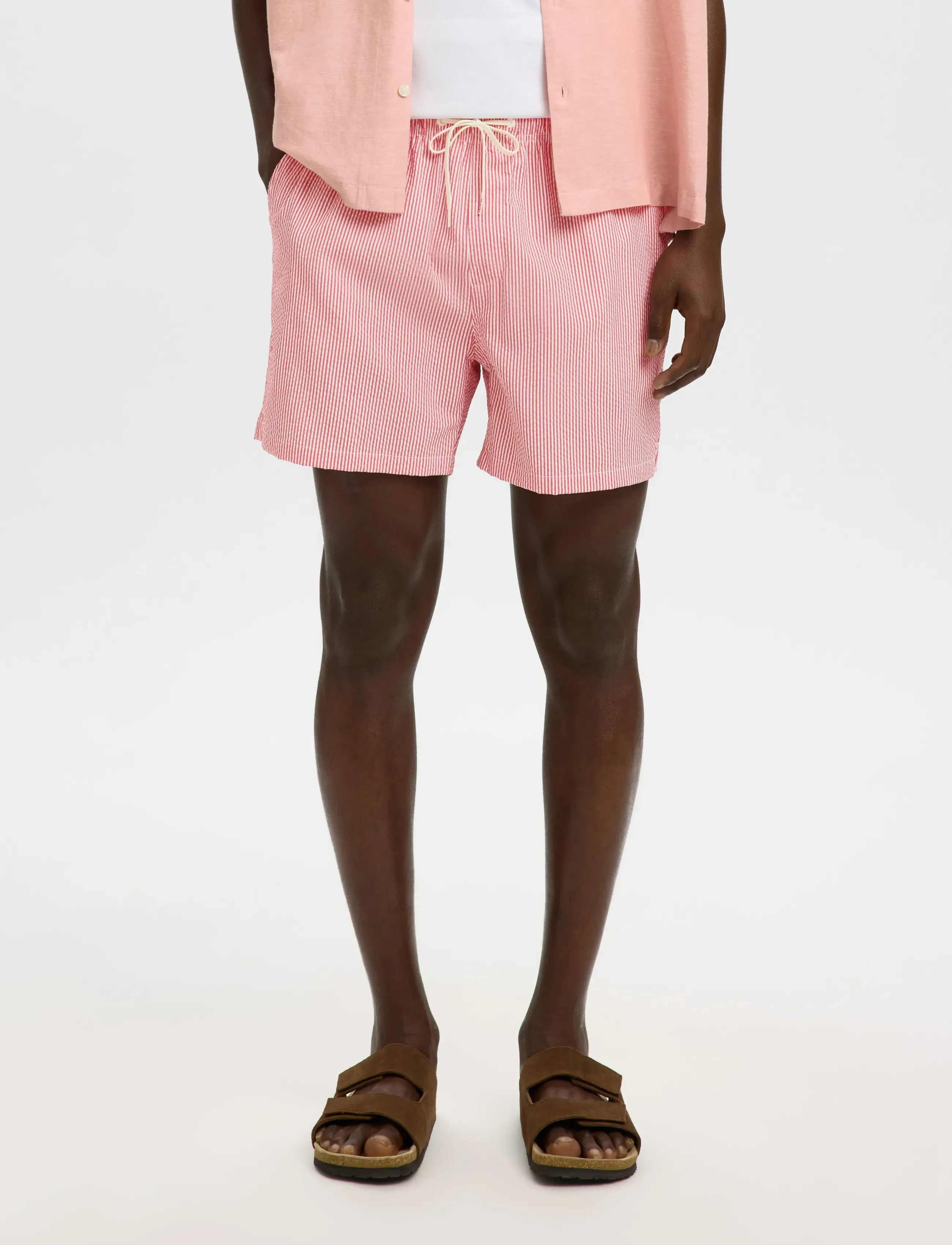 Selected Slhcooper-Seersucker Swimshorts, Mænd, Seersucker Badeshorts, Rød, Str: S