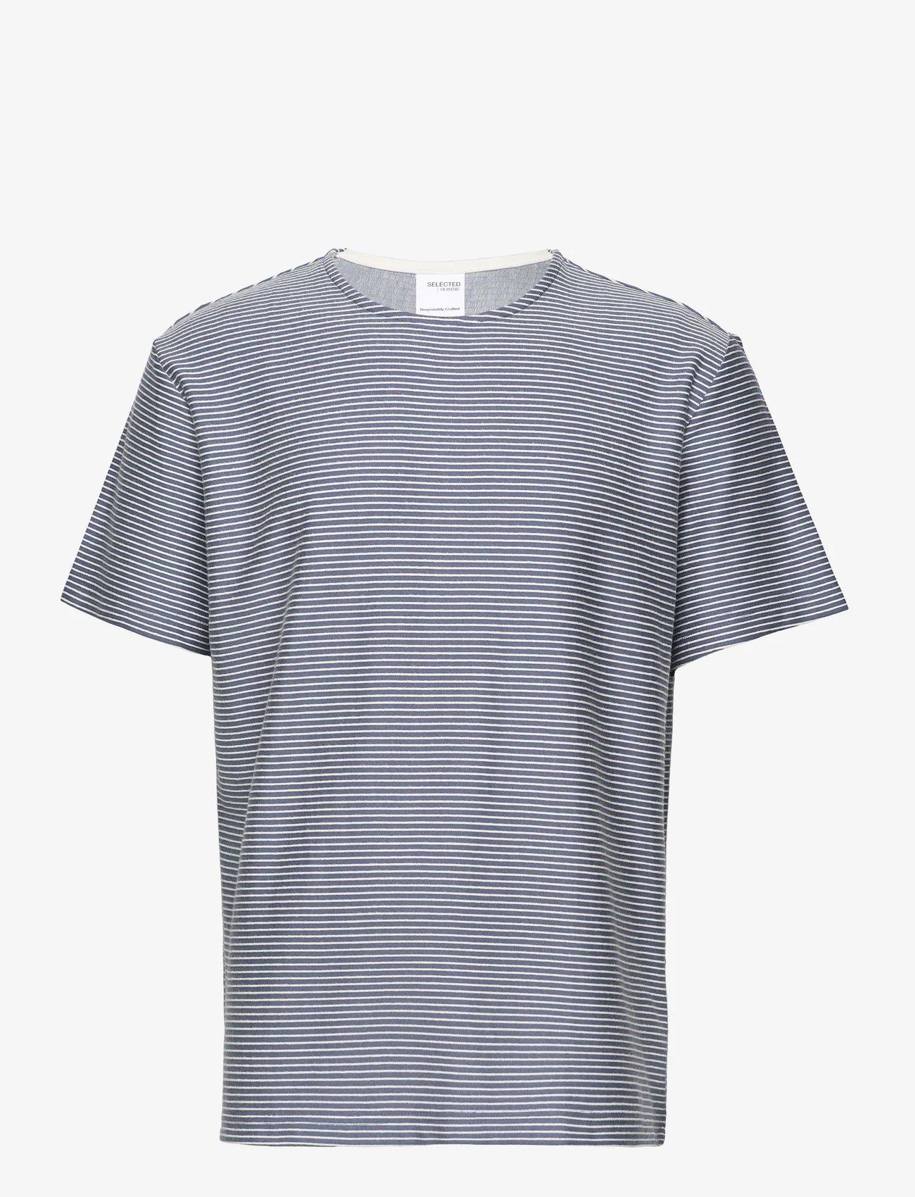 Selected Homme - SLHRELAXSOBB STRIPE SS O-NECK TEE W - bering sea - 0