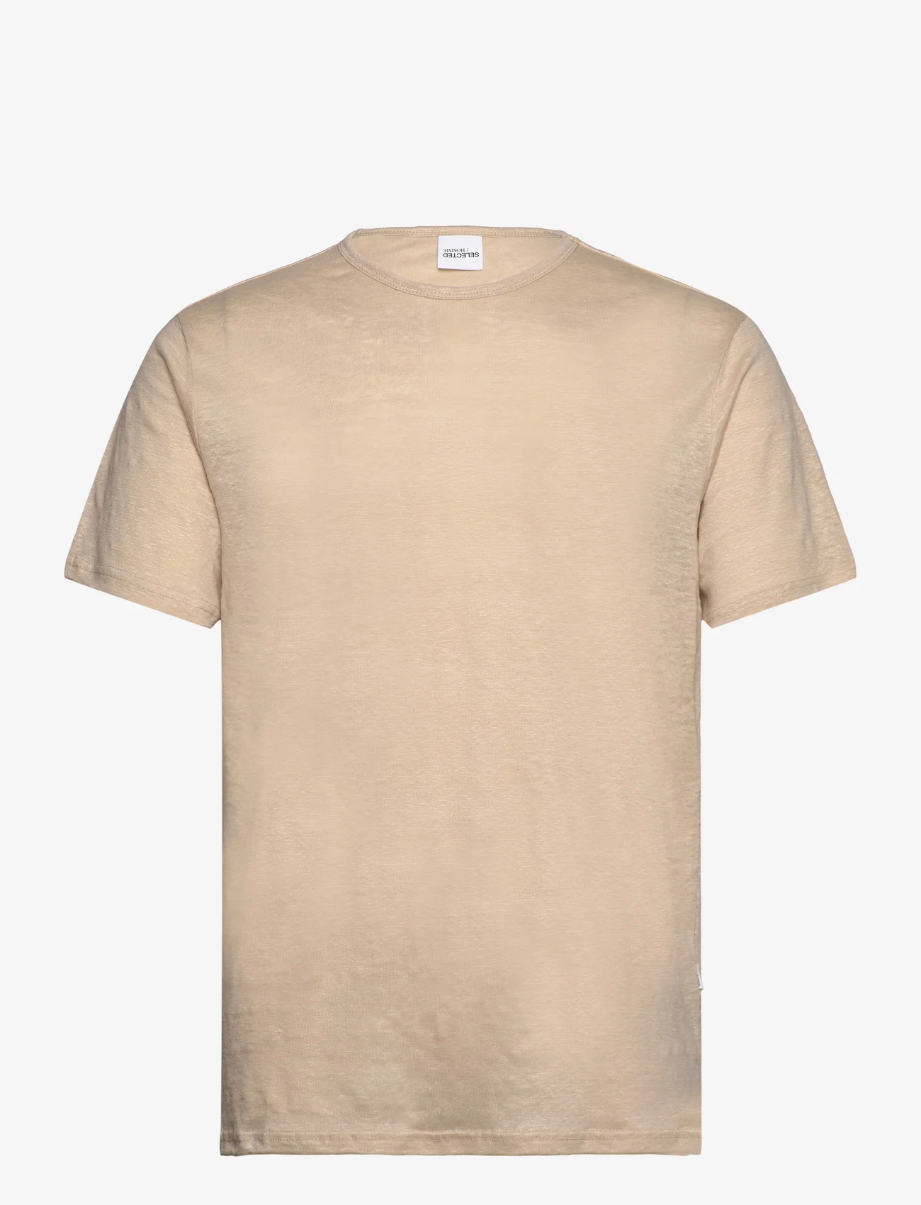 Selected Homme - SLHBET LINEN SS O-NECK TEE - short-sleeved t-shirts - oatmeal - 0
