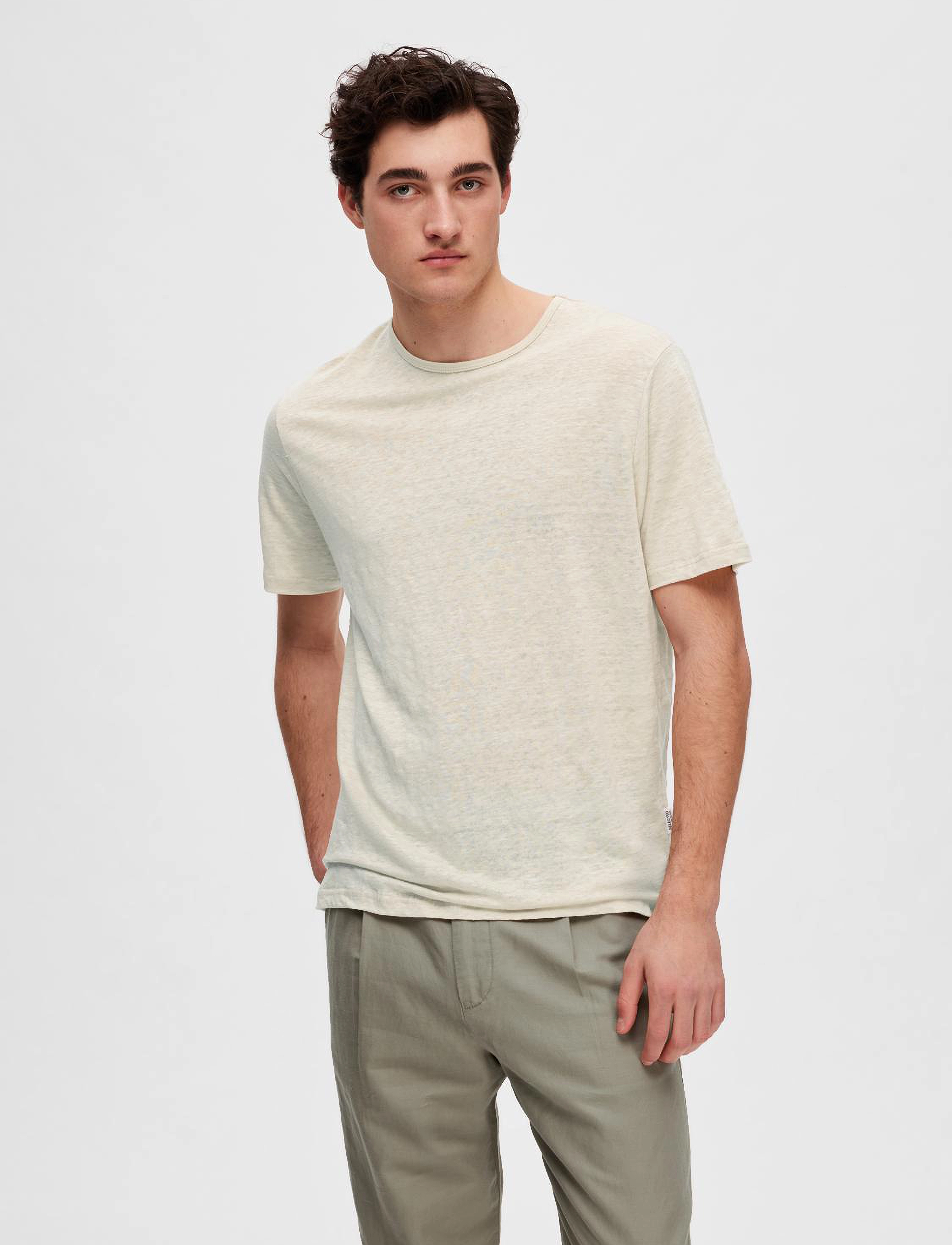 Selected - SLHBET LINEN SS O-NECK TEE - oatmeal - 2