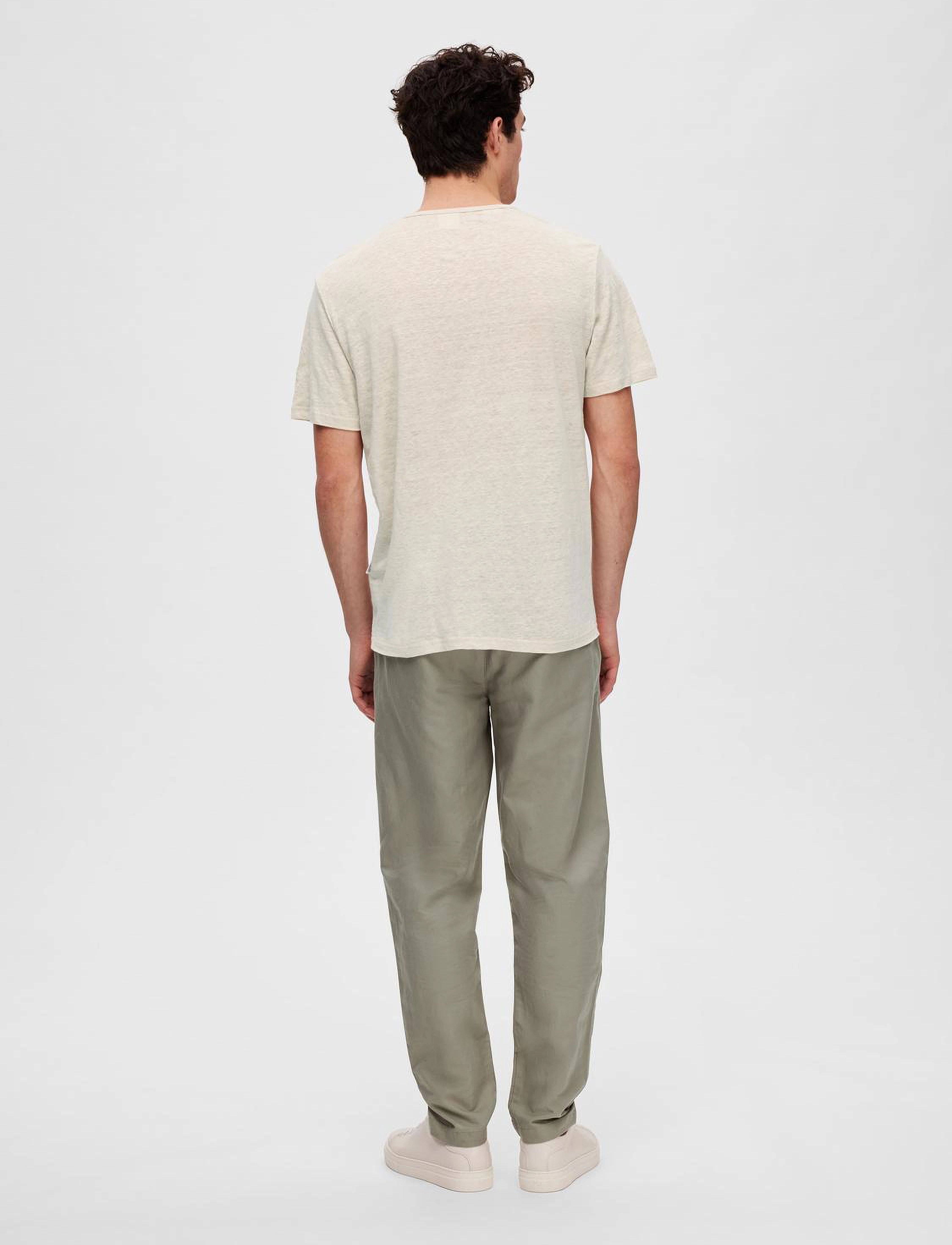 Selected - SLHBET LINEN SS O-NECK TEE - oatmeal - 3