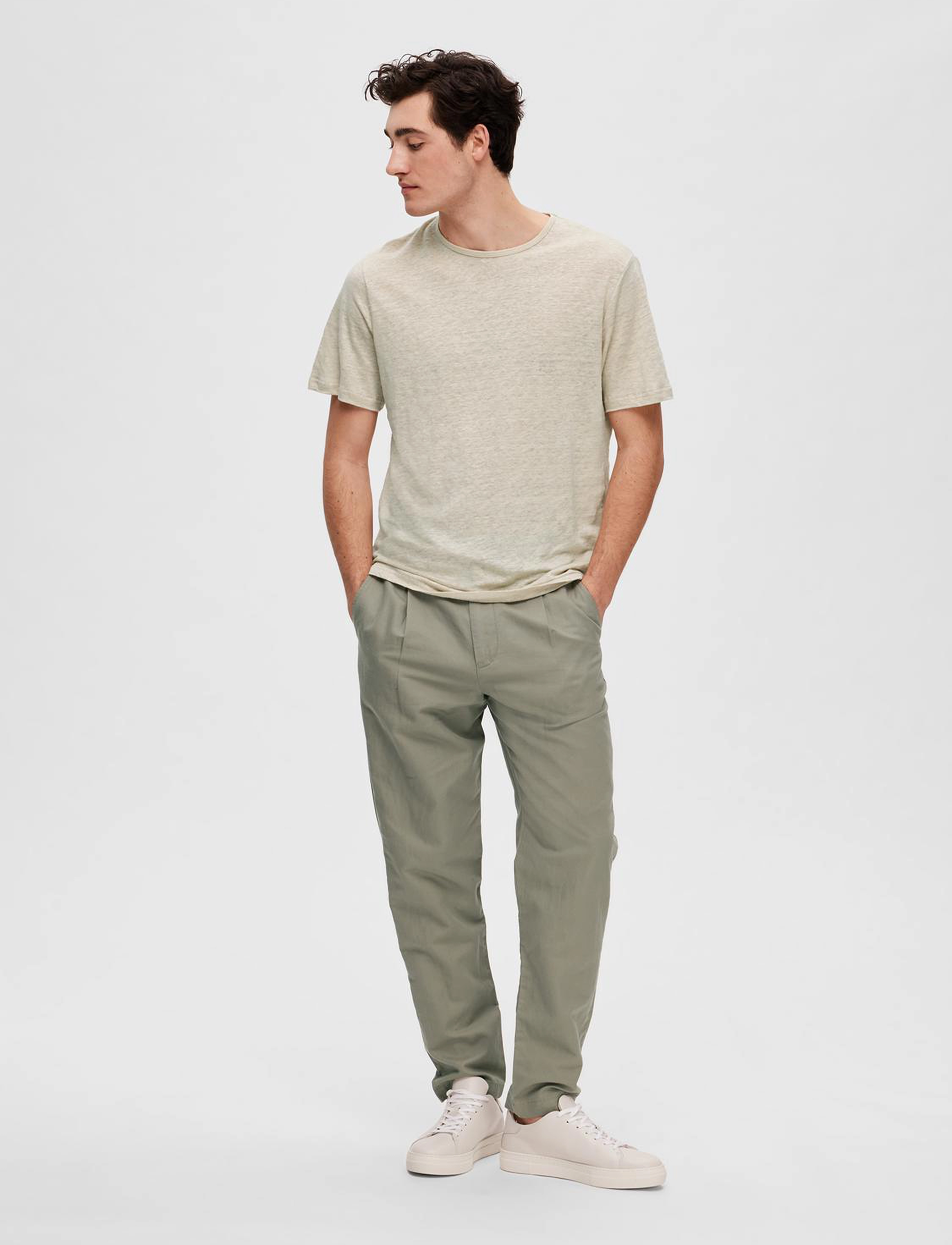 Selected - SLHBET LINEN SS O-NECK TEE - oatmeal - 4