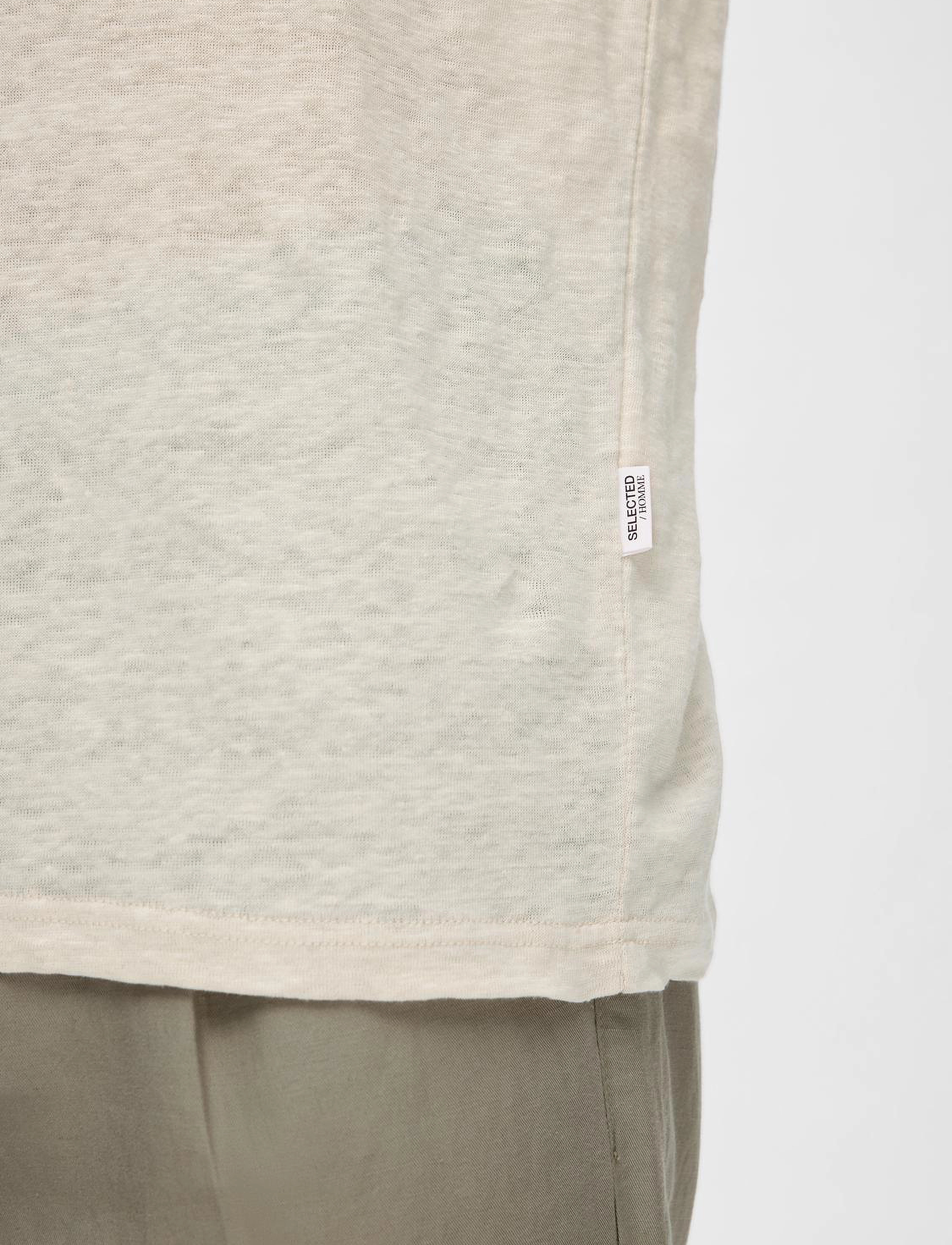 Selected - SLHBET LINEN SS O-NECK TEE - oatmeal - 5